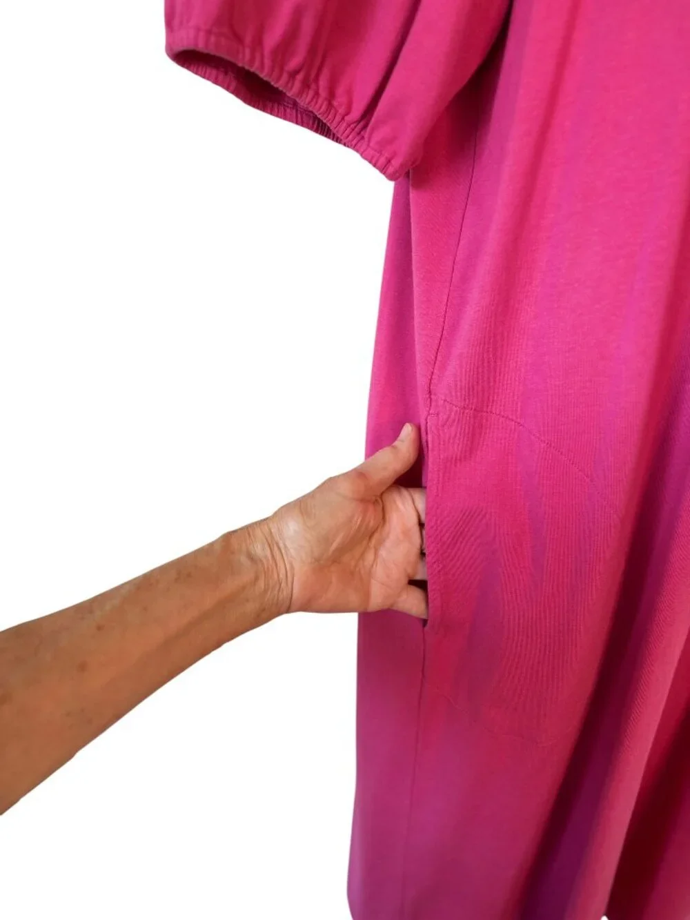 J. Jill Modal Knit Shift Dress Pockets Large V Neck Puffed Sleeve Hot Pink Beach